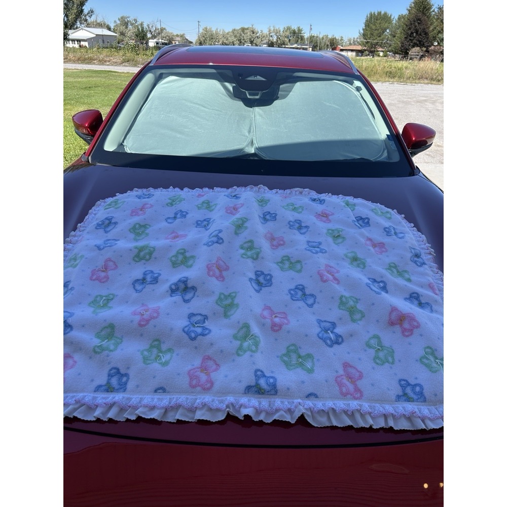 Handmade Baby Quilt Blanket 43x33 Butterfly Pink White Ruffle Crib Nursery